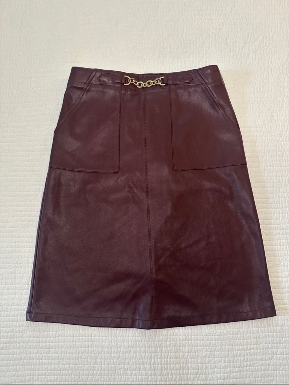 Marc New York Wine Faux Leather Pencil Skirt with Chain Accent Size XS